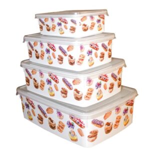 طقم علب اوميجا 4 قطع - برسومات ملونة مختلفة - سعة 600 مللى - 1.25 لتر - 2 لتر - 3.3 لتر من الوطنية