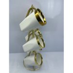 طقم مجات شاي وقهوة من البورسلين الفاخر من لوتس، طقم مكون من 6 قطع مع حامل مطلي -1047