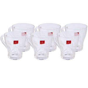 طقم مجات شاي زجاج بزخرفة شكل وردة من بلينك ماكس، 8 × 9.5 سم - 6 قطع