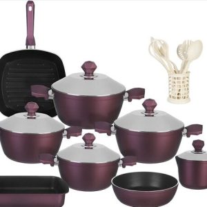 طقم حلل تيتانيوم - 20 قطعة - احمر داكن - توباكو