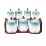 طقم توابل بورسلين ع حامل خشبى زان - 7 قطع