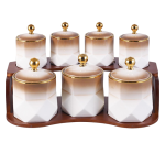 طقم توابل بورسلين ع حامل خشبى زان - 7 قطع