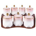 طقم توابل بورسلين ع حامل خشبى زان - 7 قطع