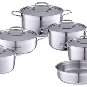 طقم حلل طهى الفا جراند - ستانلس ستيل من كوركماز، 11 قطعه - فضي