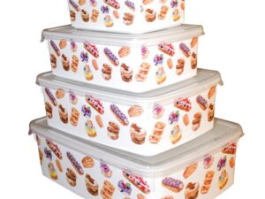 طقم علب اوميجا 4 قطع - برسومات ملونة مختلفة - سعة 600 مللى - 1.25 لتر - 2 لتر - 3.3 لتر من الوطنية