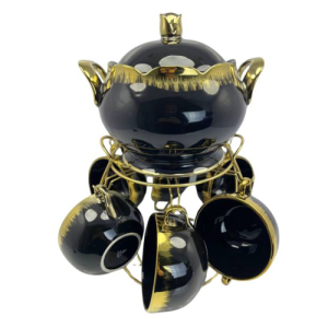 طقم شوربه بورسلين عدد 7 قطع + استاند مدهب