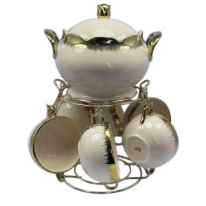 طقم شوربه بورسلين عدد 7 قطع + استاند مدهب