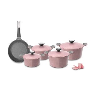 طقم حلل جرانيت مضلع 9 قطعة روز – نيوفلام