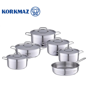 طقم حلل طهى الفا جراند - ستانلس ستيل من كوركماز - 11 قطعه - فضي