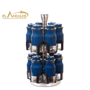 برطمان توابل بقاعدة دوارة من الزجاج والستانلس ستيل، ذهبي - 12 قطعة