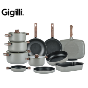 طقم حلل تيتانيوم 16 قطعة - حلة 28سم غطا بايركس جيجليا