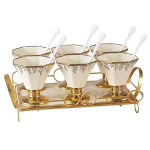 طقم أكواب جيلي مع صينية ذهبية - 13 قطعة - الأندلس