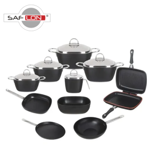 طقم حلل تيتانيوم يد ستانلس ستيل - 15 قطعة - سافلون