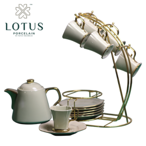 طقم كاكاو بورسلين ذهبي – 14 قطعة – لوتس