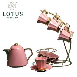 طقم كاكاو بورسلين ذهبي - 14 قطعة - لوتس