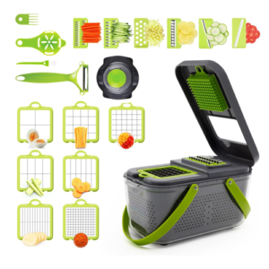 قطاعة خضروات - 22 قطعة  - متعددة الوظائف - قطاعة بصل احترافية للمطبخ مع 13 شفرة من الستانلس ستيل