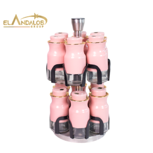 برطمان توابل بقاعدة دوارة من الزجاج والستانلس ستيل - ذهبي – 12 قطعة