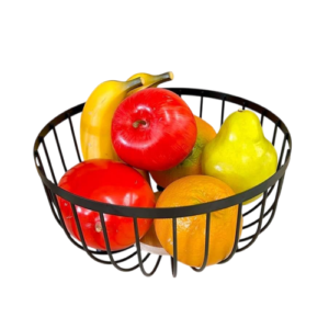 طبق فاكهة معدني بقاعدة خشب