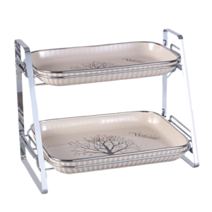 شيالة حلويات بورسلين – 2 دور – مع حامل ستيل – الأندلس