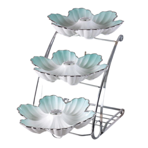 شيالة حلويات بورسلين – 3 دور – مع حامل ستيل مدهب – الأندلس