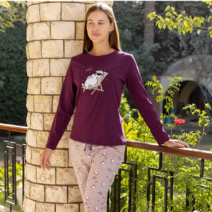 بيجامة بنطلون وتشيرت مطبوع - قطن  - 2 قطعة