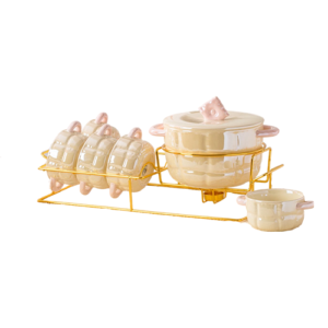 طقم مج شوربة بالحلة - حامل دهبى - 7 قطع