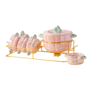 طقم مج شوربة بالحلة - حامل دهبى - 7 قطع