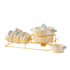 طقم مج شوربة بالحلة - حامل دهبى - 7 قطع