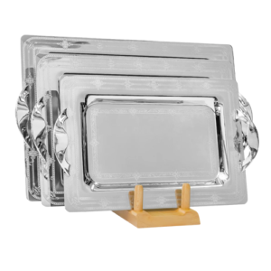 صينية مستطيلة من تريزورز بمقابض - 3 قطع - صنع في إيطاليا - فضي - ستانلس ستيل 18/10