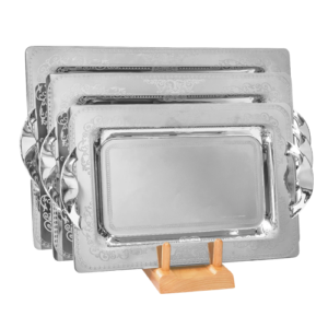 صينية مستطيلة من تريزورز بمقابض - 3 قطع - صنع في إيطاليا - فضي - ستانلس ستيل 18/10