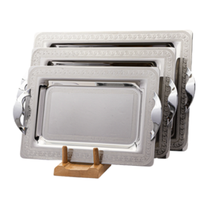 صينية مستطيلة من تريزورز بمقابض - 3 قطع - صنع في إيطاليا - فضي - ستانلس ستيل 18/10