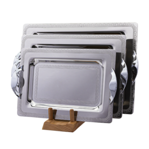 صينية مستطيلة من تريزورز بمقابض، 3 قطع - صنع في إيطاليا - فضي - ستانلس ستيل 18/10