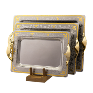 صينية مستطيلة من تريزورز بمقابض، 3 قطع - صنع في إيطاليا - ذهبي - ستانلس ستيل 18/10