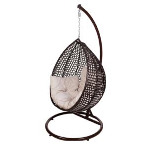 مرجيحة راتان بحامل معدني، 118×70×117 سم، شلتة مقاس 140×140 سم - بني بيج