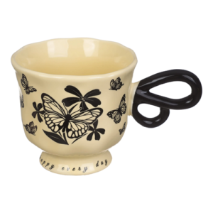 مج شاى باليد فراشات - بورسلين - 450 مل - بيج اسود